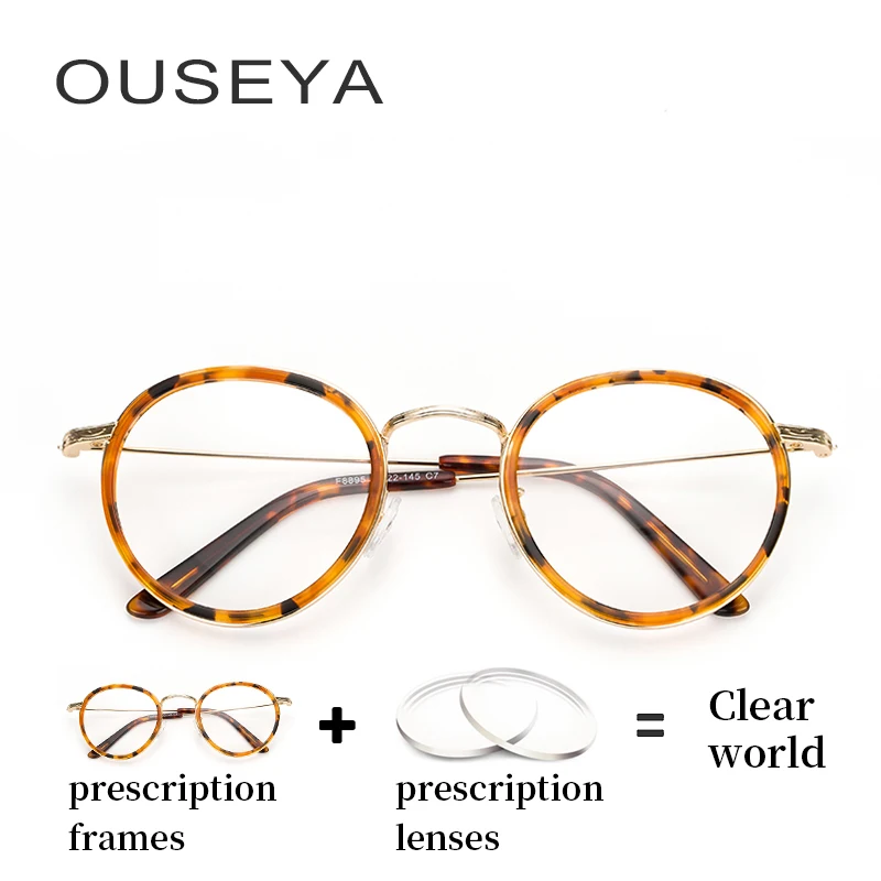 Ацетатные металлические женские очки с диоптриями круглые большие Роскошные