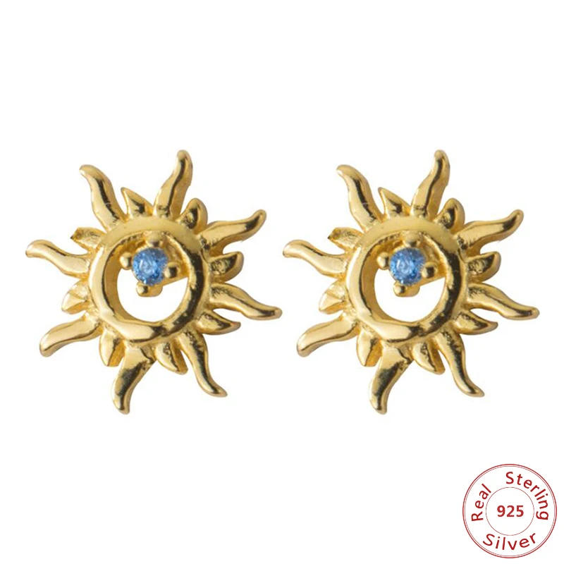 

100% 925 Real Sterling Silver Jewelry Tiny 8mmX8mm Hollow Sun With CZ Stud Earrings Gift For Girls Friend Kid Lady