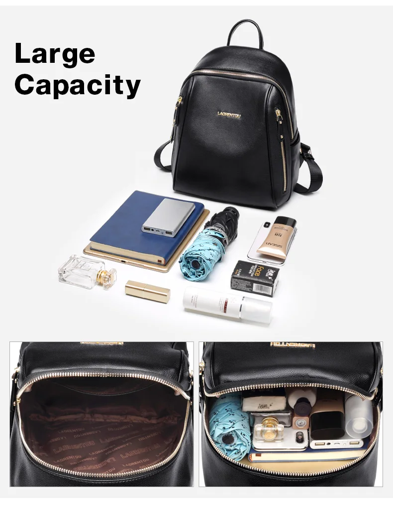 LAORENTOU Brand Women Backpack Large Capacity Lady Solid Bag School Bag for Teenage Large Capacity Multifunctional Bag
