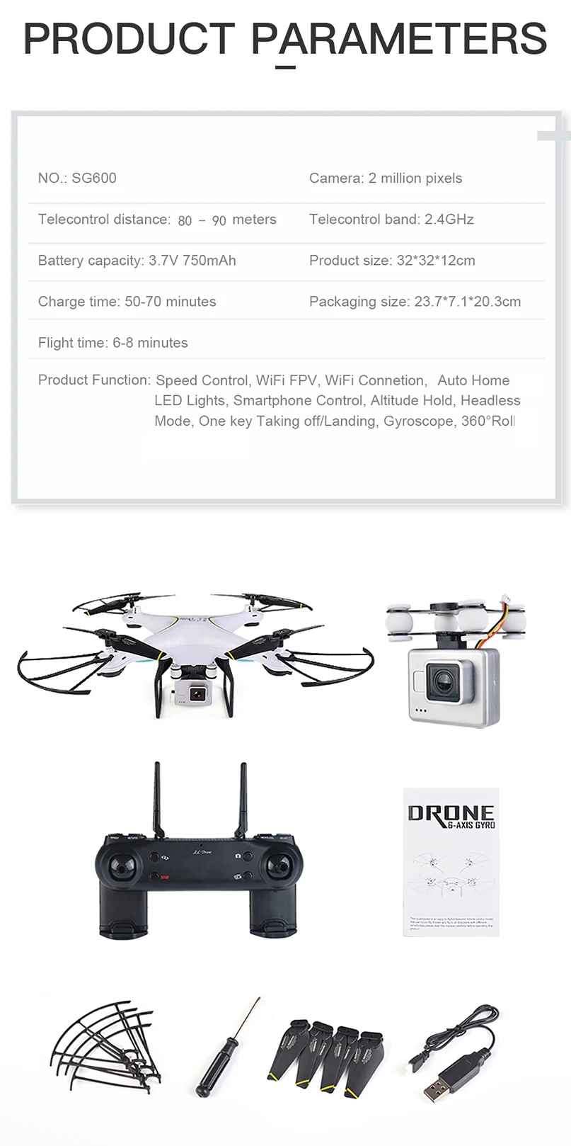 Feichao SG600 Радиоуправляемый Дрон с 2MP 0.3MP HD камерой wifi FPV Квадрокоптер видео запись Безголовый режим вертолет Дрон игрушка