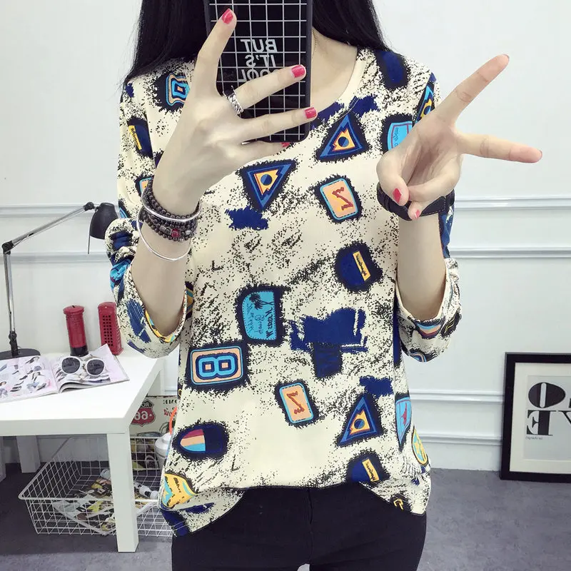 Женская футболка с длинным рукавом винтажная хлопковая Футболка принтом осень