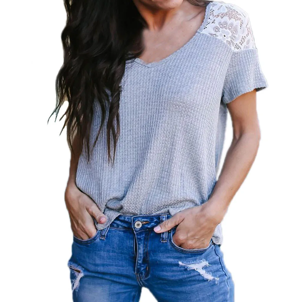 Женская Повседневная однотонная кружевная рубашка с длинным рукавом круглым