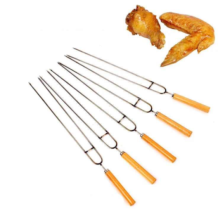 Hisencn 5 шт./лот U ЖАРКОЕ БАРБЕКЮ игла Шпажки для барбекю деревянная ручка вилка из