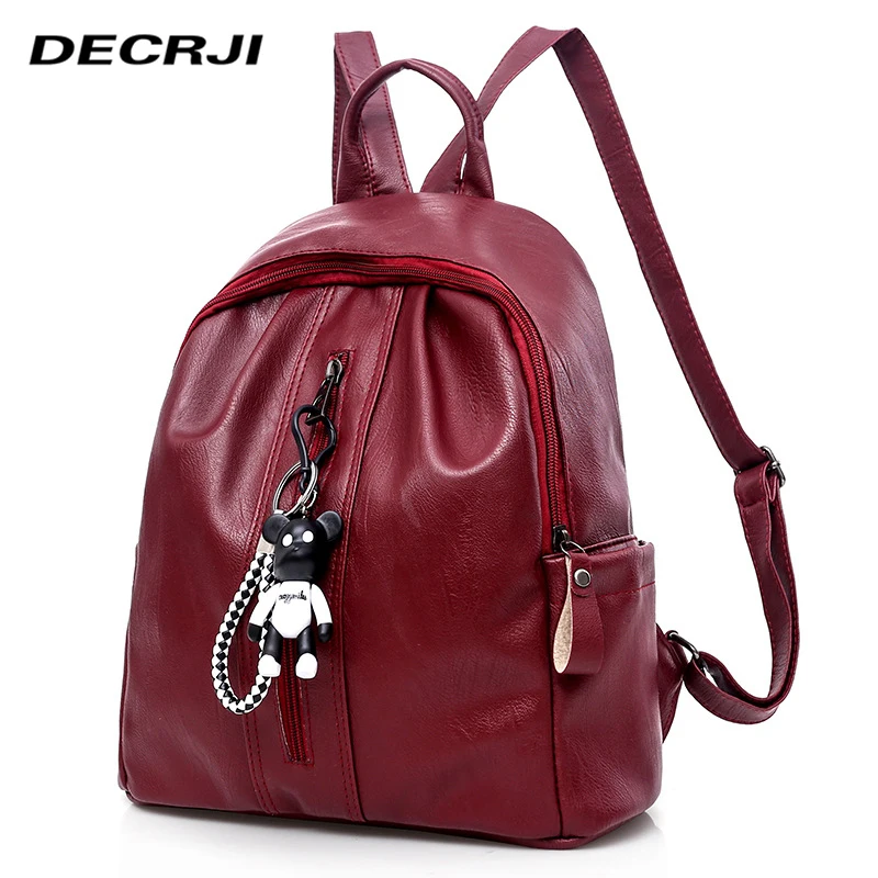 

DECRJI Women Bag Backpack PU Leather Fashion Rucksack Female School Bags For Teenagers Solid Zipper Ladies Backpack Vintage