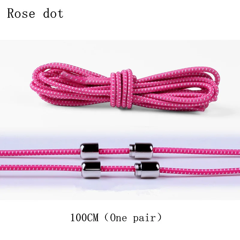 Rose dot-16 Новинка, 1 пара, унисекс, ленивые, эластичные, без завязок, круглые шнурки для ботинок, для детей и взрослых, быстро, яркие цвета, 100 см, Круглые, металлические, с головкой, шнурки - Цвет: Rose dot-16