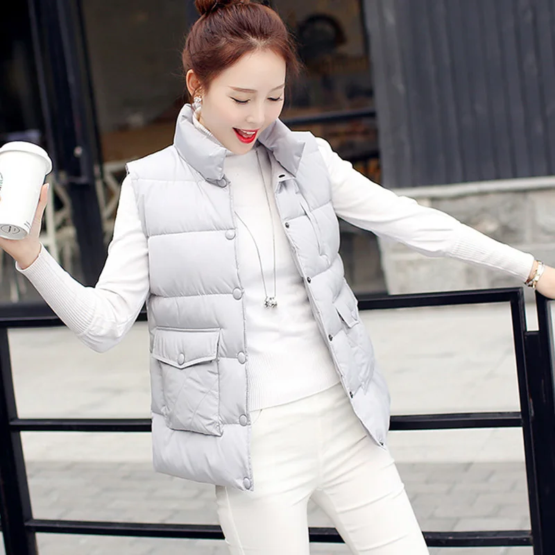 Модное женское пальто на осень и зиму жилет без рукавов куртки утином пуху
