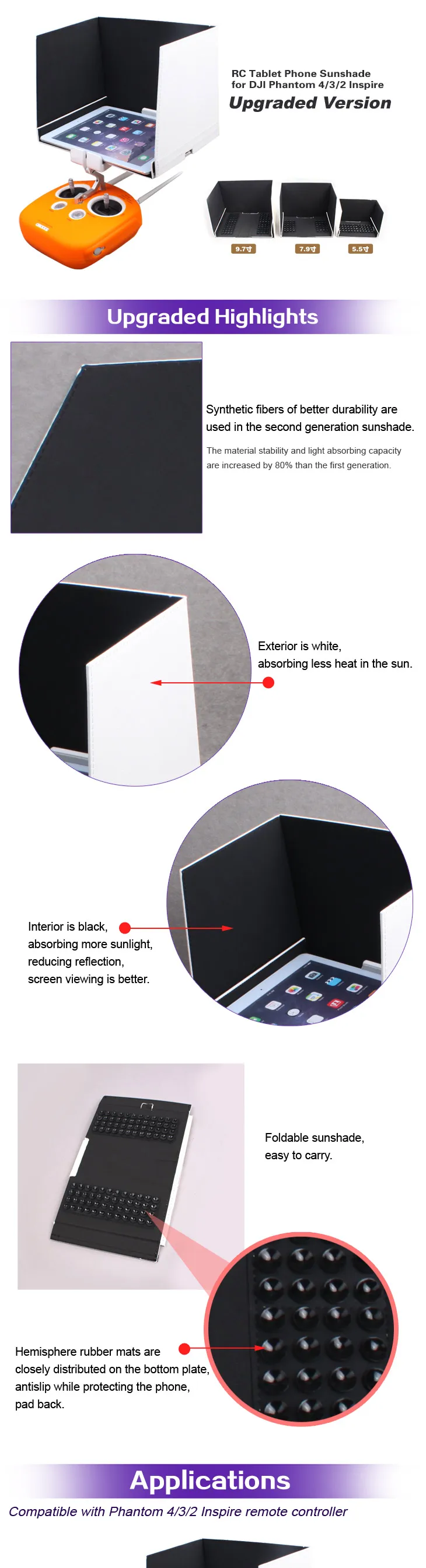 5.5in 7.9in 9.7in зонт для смартфона или планшета защищен от солнца для DJI Inspire Phantom 4/PRO V2.0/3/2 Дрон пульт дистанционного управления