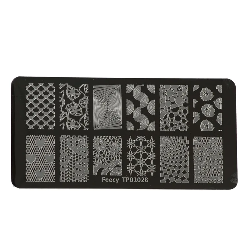 Feecy TP01028 Пластины для штамповки ногтей 6*12 см шаблоны для ногтей DIY Нержавеющая Сталь Штамп маникюрный трафарет Инструменты дизайн ногтей штамп Шаблоны - Цвет: Feecy TP01028