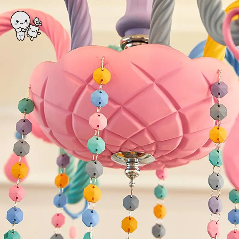 

Colorful Chandelier Light Fixture Art Decorative Hanging Ceiling Lamp Lustre Luminaire for Princess Girls Kids Bedroom E14 Bulb