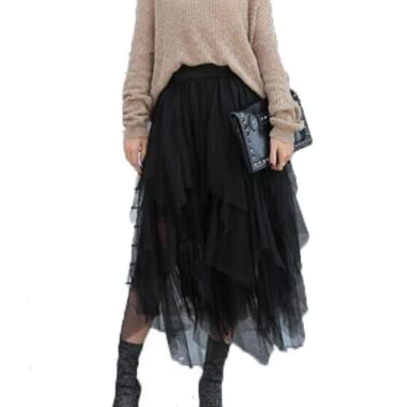 Модная эластичная длинная юбка из тюля с высокой талией Женская сетчатая пачка