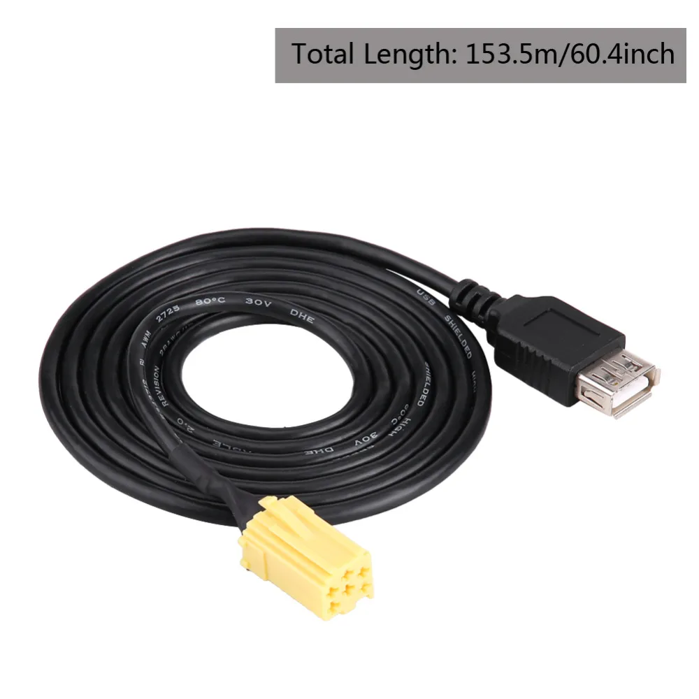 153,5 см автомобиль MINI-ISO 6 Pin разъем черный USB Кабель-адаптер головных устройств с функцией AUX для Alfa Romeo Fiat