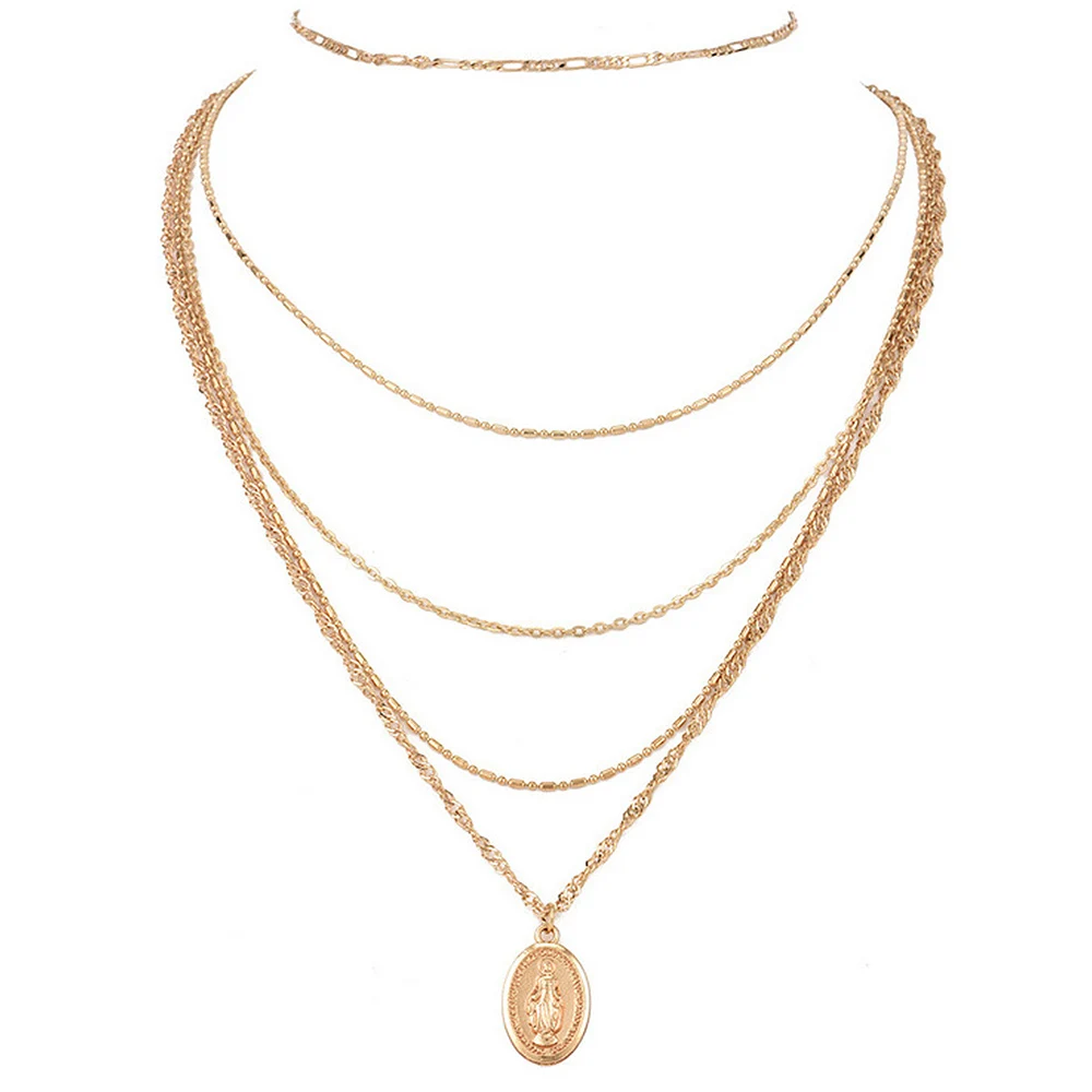 Многослойное геометрическое ожерелье с цветами луной сердцем натуральным