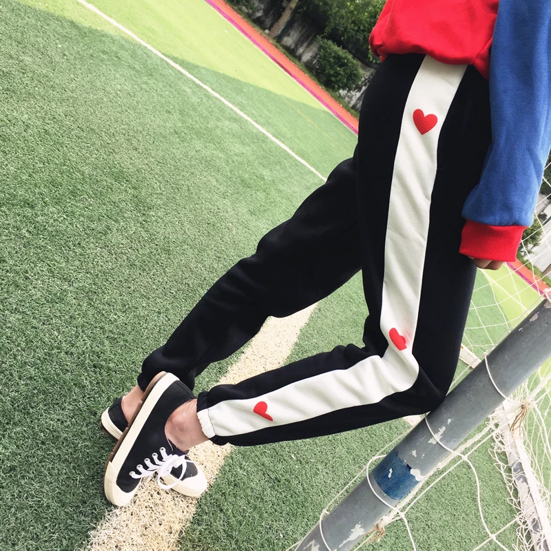 Осенние новые студенческие повседневные милые печать в форме сердца полосатые