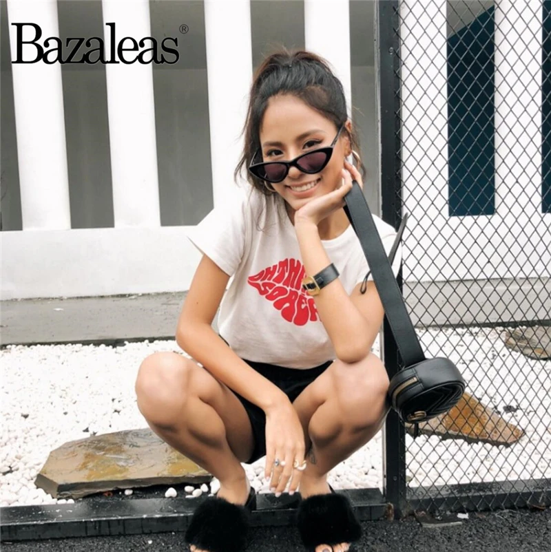 Bazaleas винтажные Женские топы с буквенным принтом белая Универсальная женская
