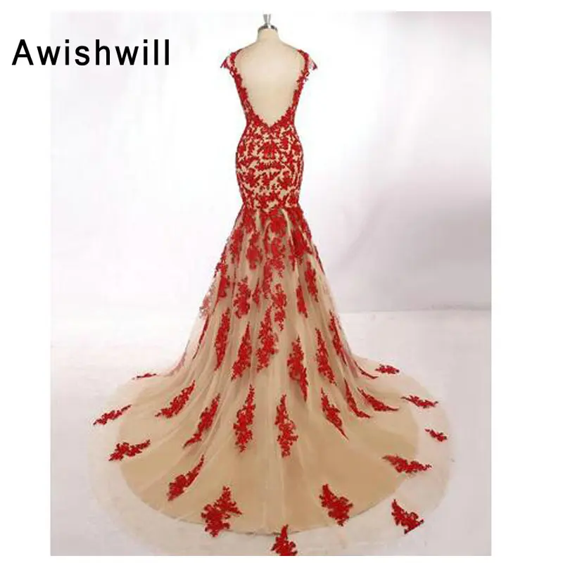 Vestido de Noche вечернее платье с рукавами-крылышками и аппликацией Русалочки