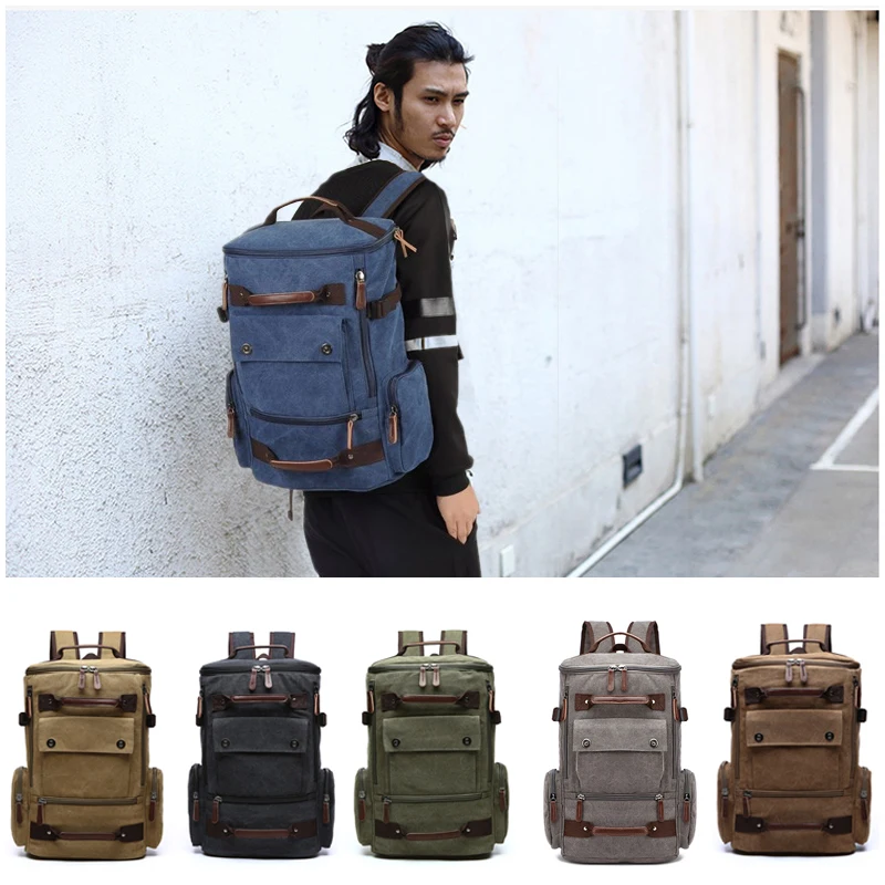 Рюкзак мужской холщовый винтажный вместительный ранец для ноутбука дорожная и