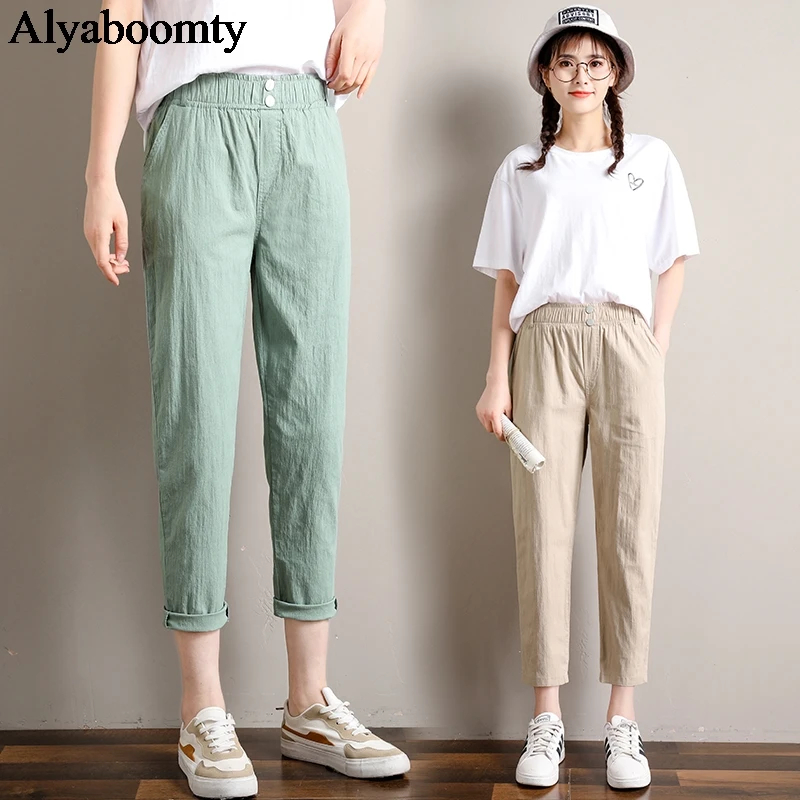 Mori Girl летние женские шаровары с высокой талией черные бежевые хаки зеленые Капри