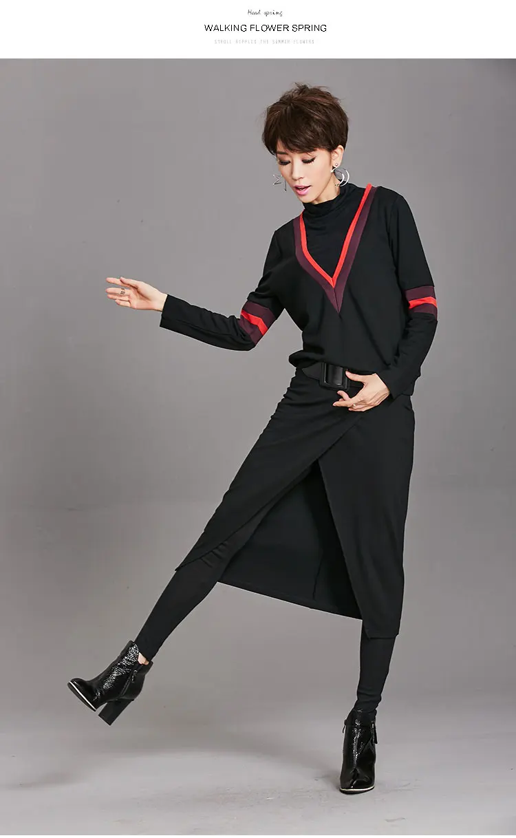 Женские брюки Penci весна осень Femme Модные поддельные два черного цвета размера