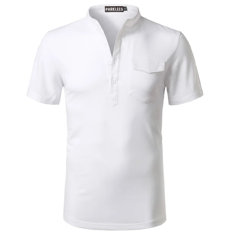 B0303 white short Мужская рубашка поло,, летняя, брендовая, одноцветная, v-образный вырез, короткий рукав, Хенли, рубашка, Повседневная, тонкая, хлопок, поло, рубашки, поло, Homme Marque - Цвет: B0303 white short