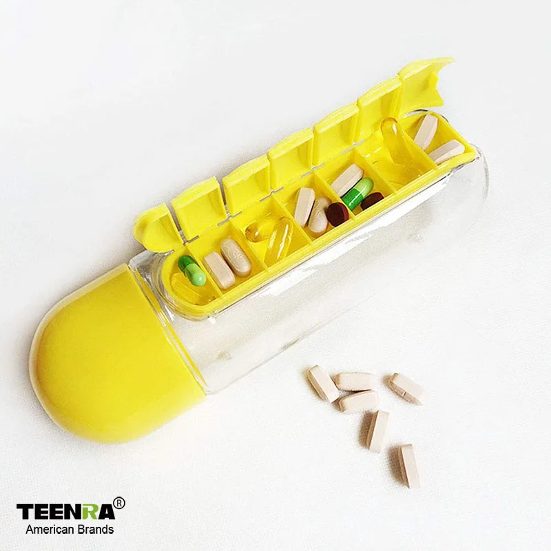 TEENRA 600 мл бутылка для воды для таблеток медицинский Органайзер бутылка для воды 7 отсеков Коробка для таблеток Питьевая бутылка 2 в 1 переносной