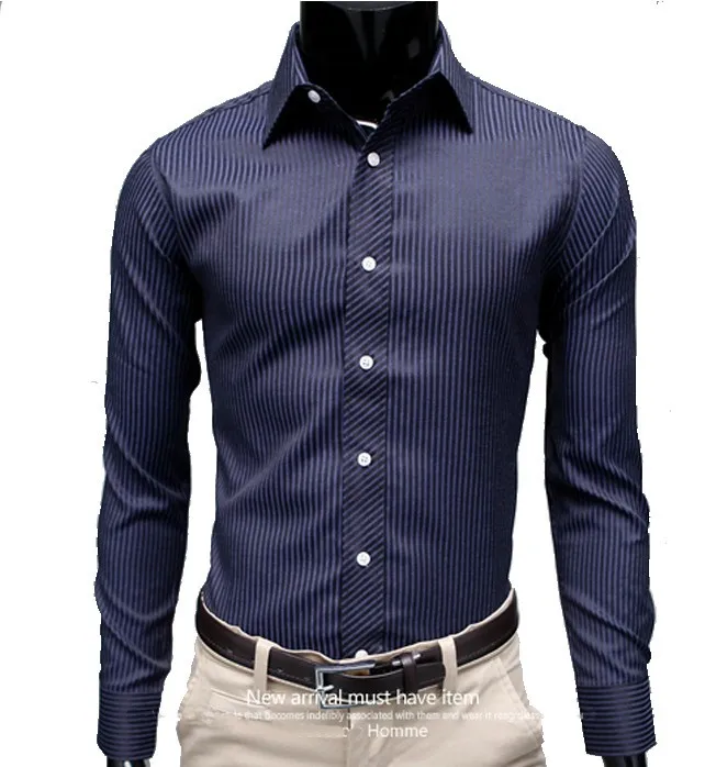 Мужская рубашка в полоску Повседневная деловая с отложным воротником офисная