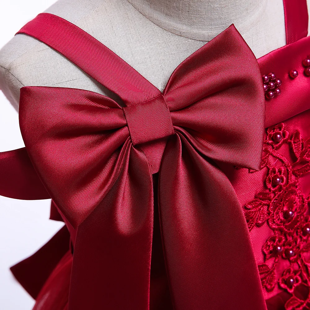 One Shoulder Big Bow Kids Dress for Girls Formal Wedding Flower Party Pageant Princess 3-10Yrs Baby Girl Clothes | Детская одежда и