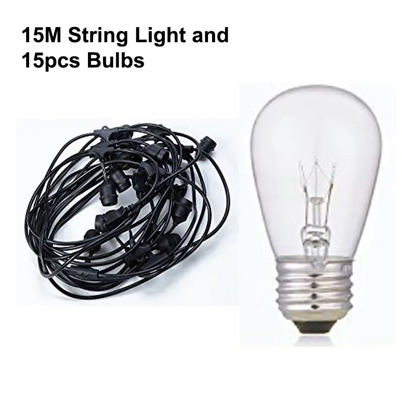 IncandescentBulb 11W Водонепроницаемый 15 м 15LED гирлянды Крытый открытый коммерческий класс E26 E27 уличный сад патио задний двор праздничное освещение гирлянда - Испускаемый цвет: IncandescentBulb 11W