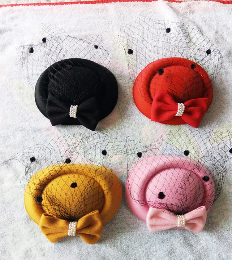 Wedding Hats Dress Fedoras Fascinator Hats for Women Winter Embroidered Veil cotton Felt Pillbox Hats for Formal Cocktail Party