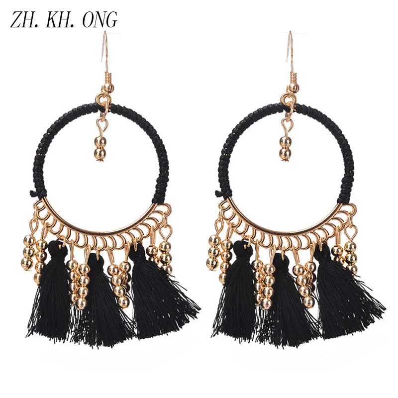 Ж. KH. онг Чешский кисточкой большой круглый Висячие Серьги Этнические завернутый