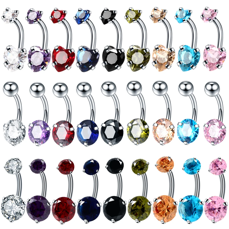 1Pc/lot Surgical Steel Navel Belly Button Rings Pircing Ombligo Round & Heart Crystal Belly Piercing Nombril Woman Body Jewelry