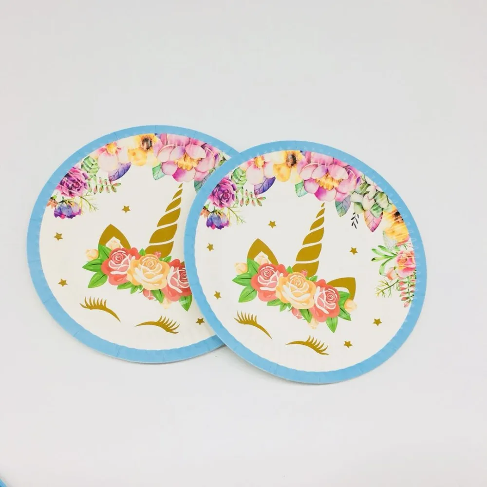 10 шт./лот 7 дюймов Синий Единорог тарелки детский душ День Рождения украшения