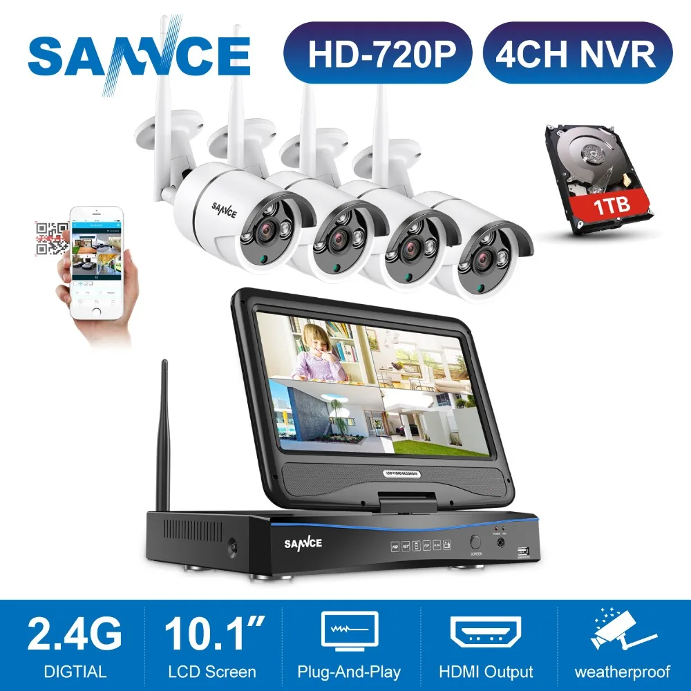 SANNCE 4CH беспроводная Wi Fi 720P система безопасности видео с 10 1 дюймовым ЖК экраном 2MP