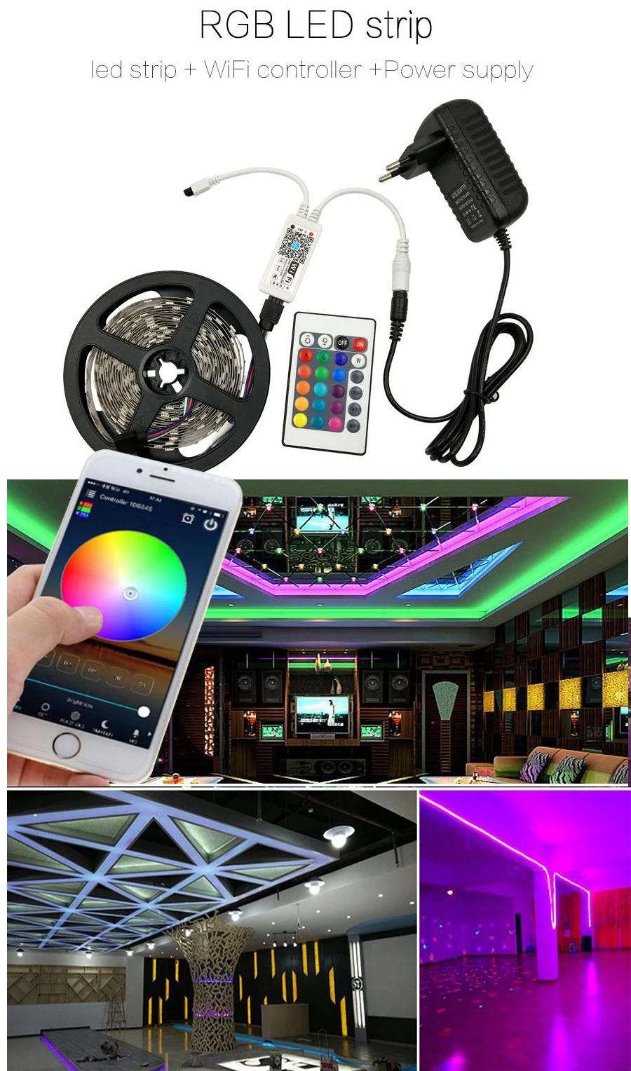 Wifi Светодиодный светильник 10 м 5 м SMD RGB 2835 5050 диодный светодиодный ленточный Водонепроницаемый светодиодный скотч и пульт дистанционного управления с адаптером