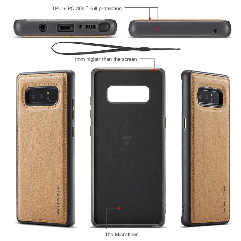 Кожаный чехол WHATIF для Samsung Galaxy Note 8 S8 Plus S7 Edge съемный флип с держателем карт iPhone X 6 6s