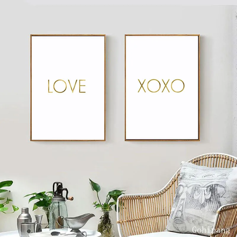 Xoxo Print Love Quotes Canvas Painting Marble Gold Wall Decor Scandinavian Poster Pictures for Living Room no frame | Дом и сад