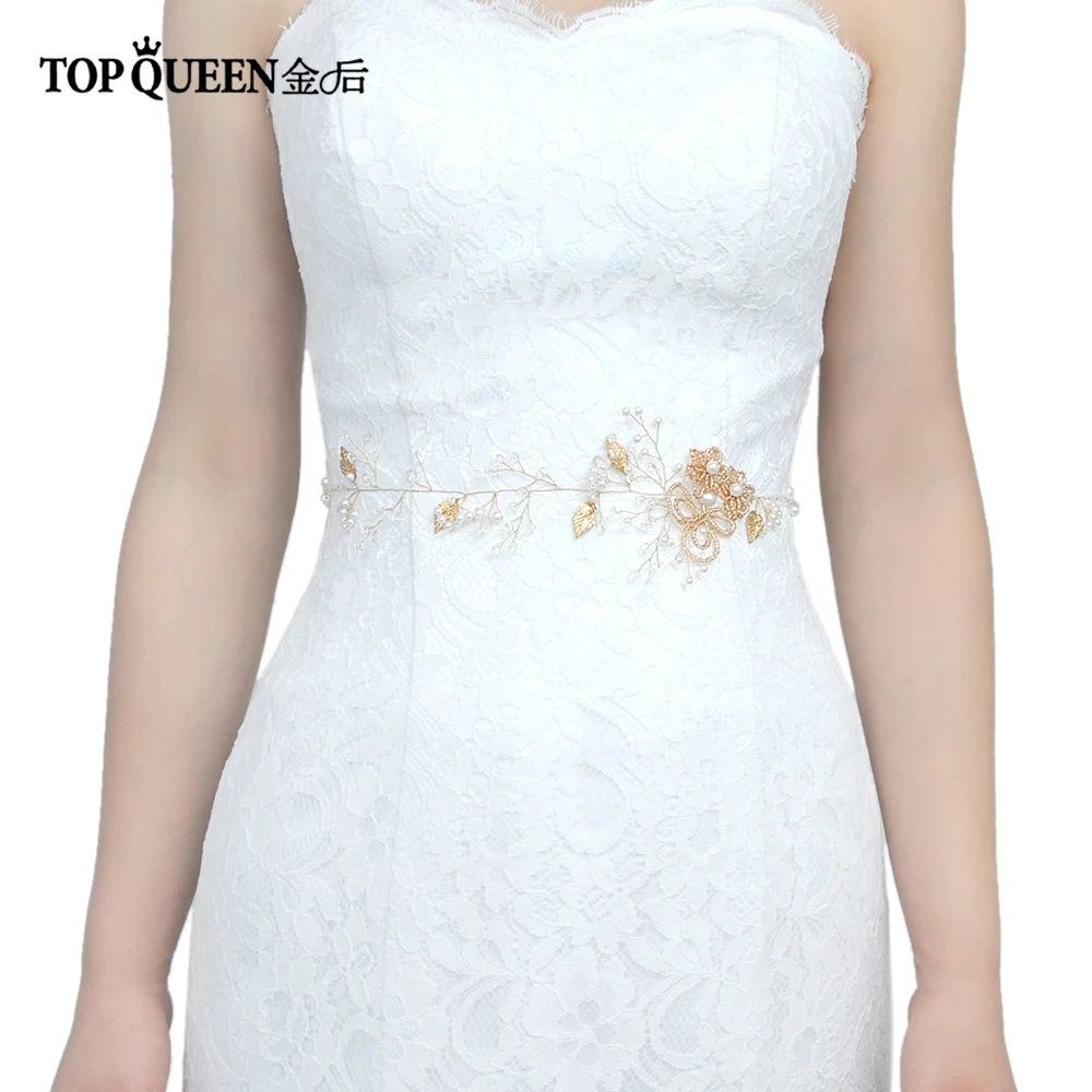 TOPQUEEN SH73 свадебный пояс, стразы, роза, золотой свадебный пояс для платьев, стразы, жемчуг, свадебный пояс