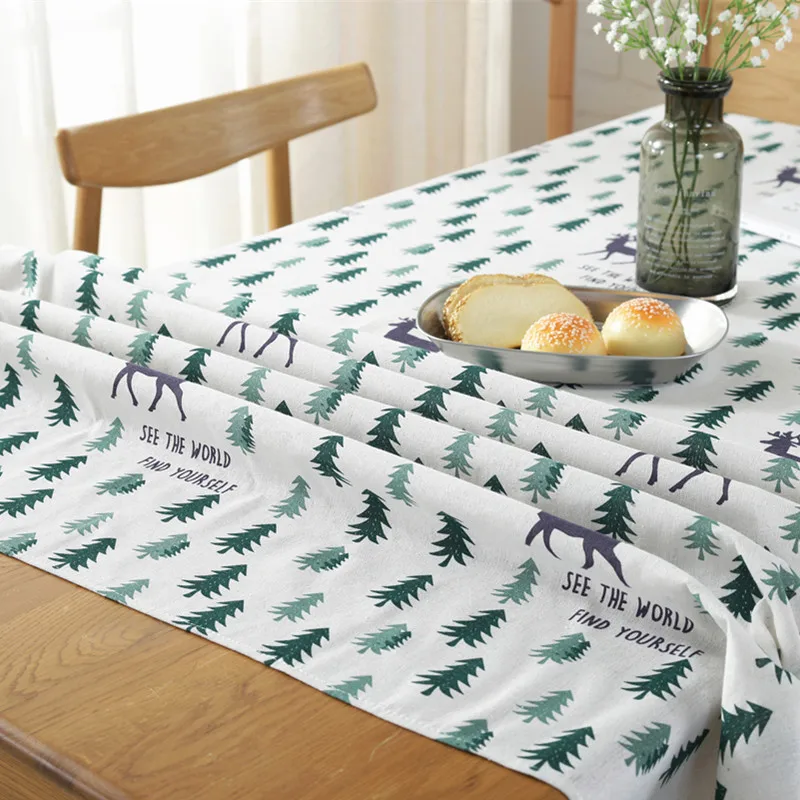 Нордическая льняная скатерть с лосями рождественской елкой тканевая