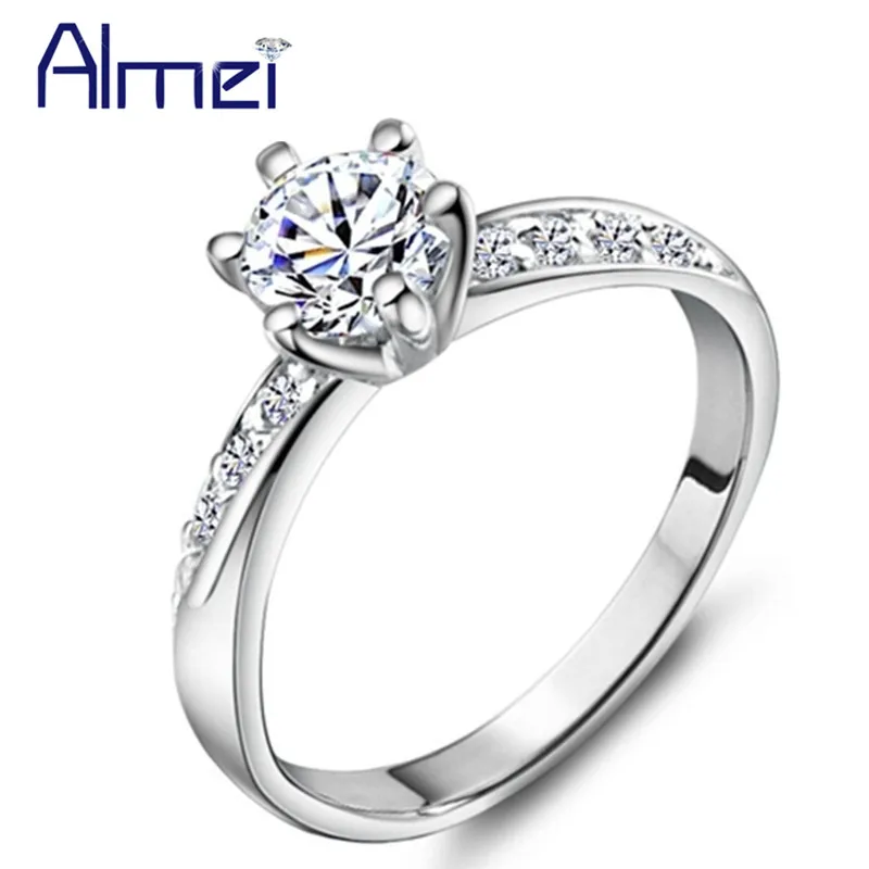 Almei 15% Off Взаимодействие Кубического Циркония Кольца Женские Ювелирные Изделия Anillos Ювелирные Изделия Bijoux Anillos Де плата Bagues кольца для женщин бижутерия женское J048