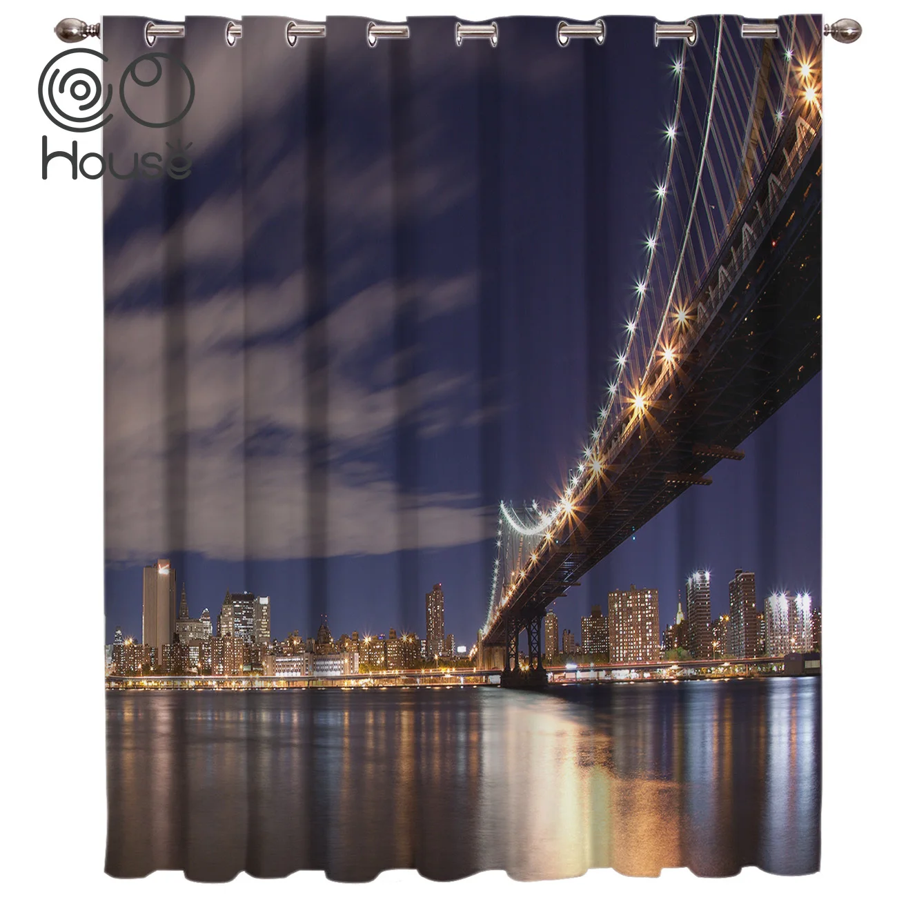 COCOHouse Нью Йорк река живописное ночное небо шторы большие оконные темные Декор для