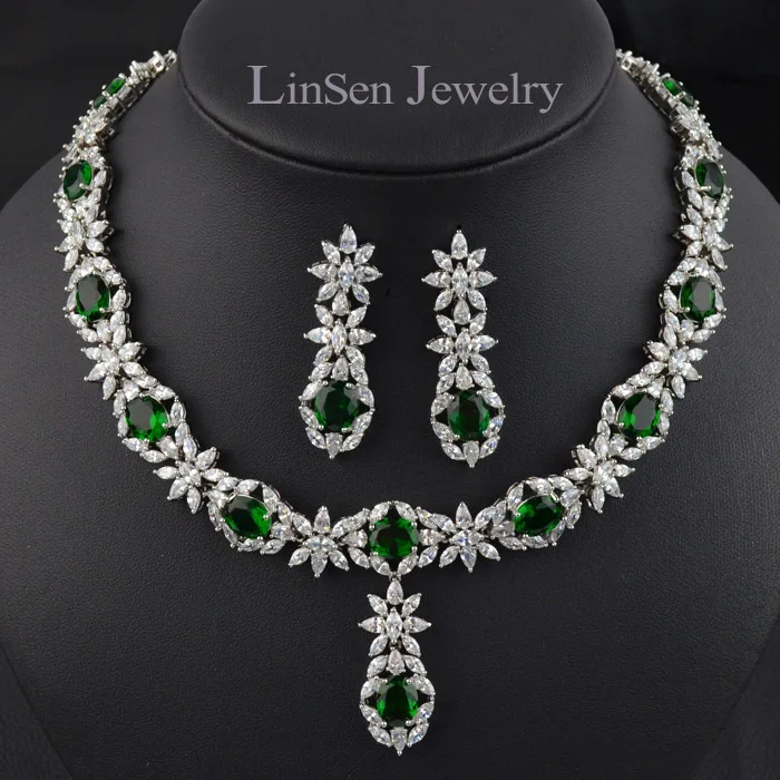 New arrival fashion luxury blue/green/red/white zircon necklace earring jewelry set high quality party/wedding for women | Украшения и