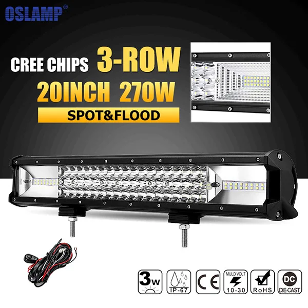 Oslamp 1" 16" 2" 23" 3-РЯД светодиодный светильник бар Offroad светодиодный бар комбинированный луч светодиодный рабочий светильник бар для грузовых автомобилей SUV ATV 4x4 4WD 12v 24v 6000K - Цвет: 20inch 270W