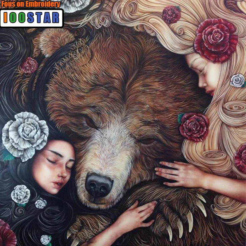 

Diamond Painting Flower Girl and Bear DIY 5D Diamond Mosaic Square/Round Crystal Portrait Animal Home Decor