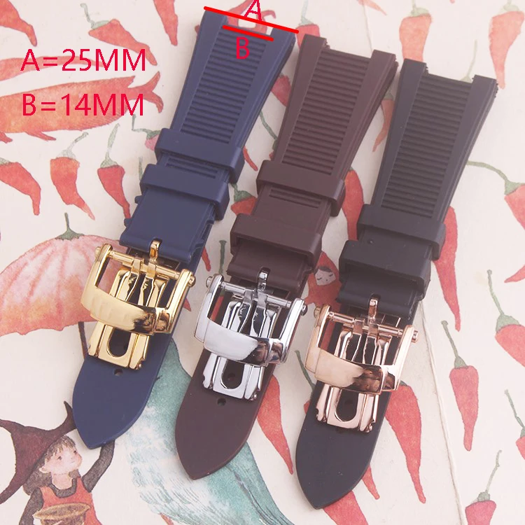 Ремешок силиконовый для наручных часов 25 мм черный синий водонепроницаемый