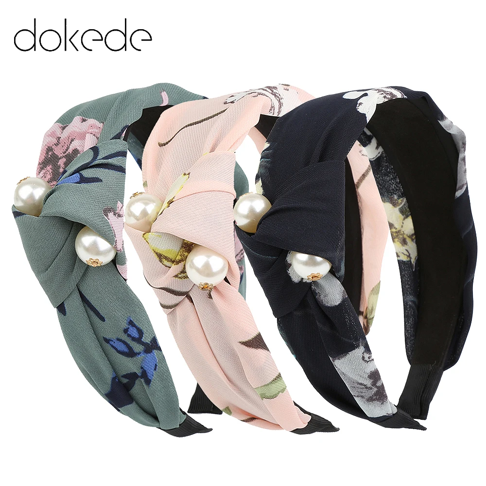 Женская перекрещенная тюрбанная повязка с принтом, эластичные ободки для волос, широкие тканевые повязки, декорированные имитацией жемчуга, летняя головная повязка, узловая головная убор для женщин и девочек.