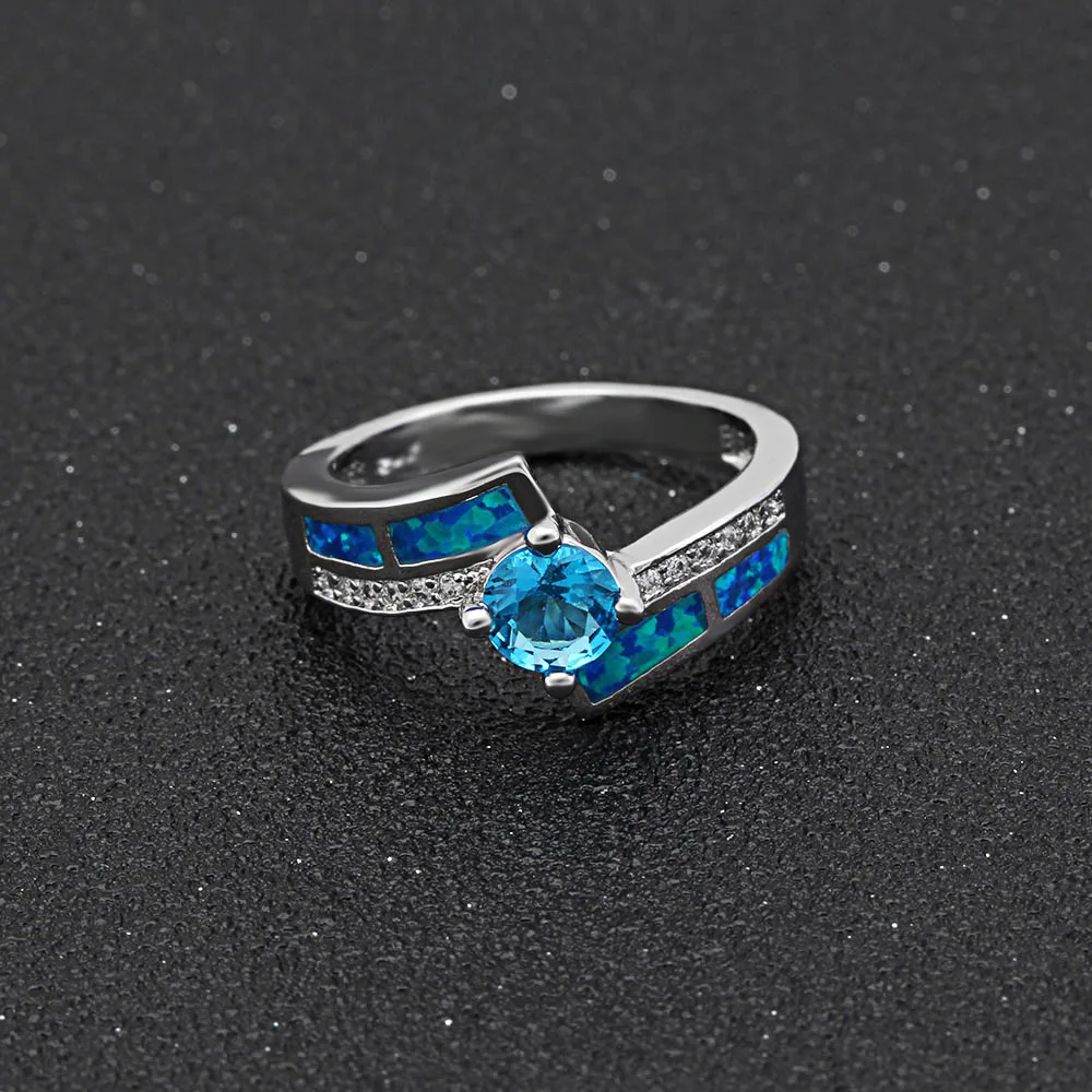 Яркое небесно голубое огненное Опаловое кольцо ювелирное изделие белое золото