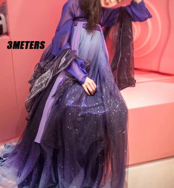 Purple three meters Женский Hanfu китайское платье в традиционном китайском Костюмы и рисунком в виде фиолетовых звезд Hanfu платье Для женщин Hanfu костюмы; Одежда для маленьких девочек платья DQS1423 - Цвет: Purple three meters