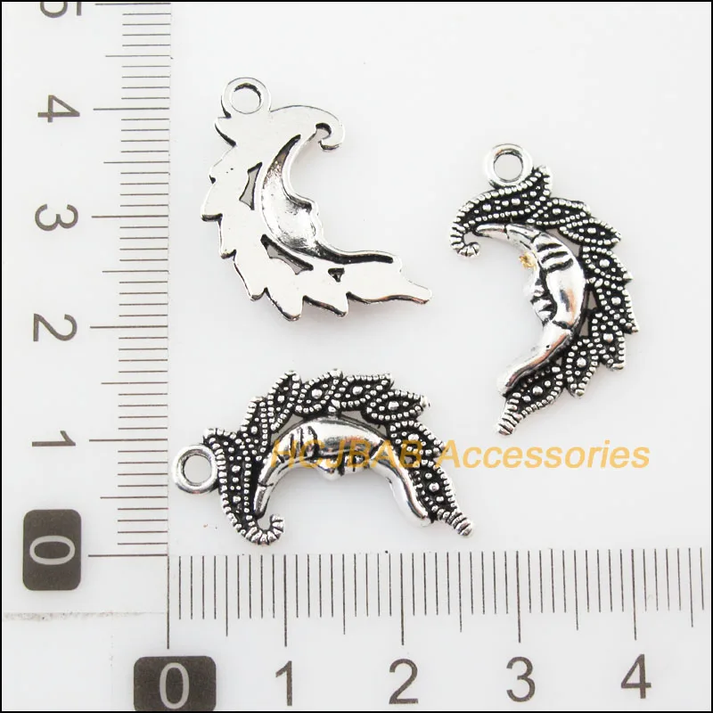 Мода 18 шт. Тибетский серебристый цвет Улыбка в виде лунообразного лица 15x26mm |