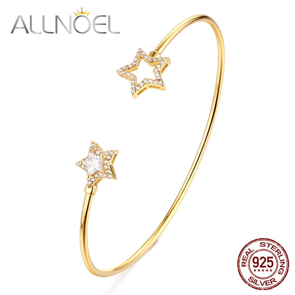 ALLNOEL 2019 твердый 925 пробы серебряный роскошный браслет для женщин 14 K золото