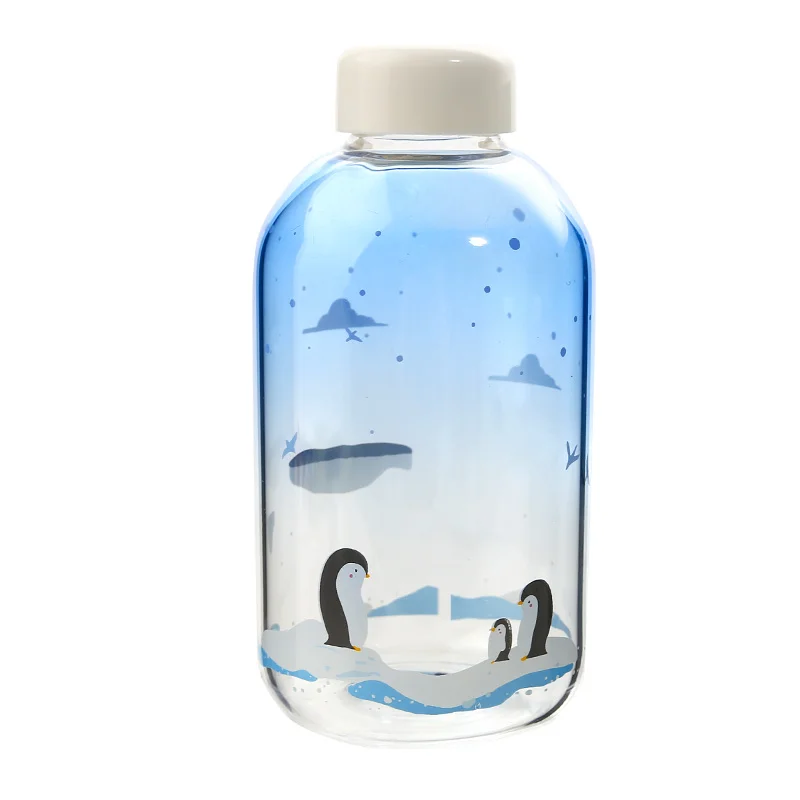South Pole 600ml Креативная стеклянная бутылка для воды с полярным медведем пингвином милые животные бутылки для льда мультяшная Спортивная бутылка для кемпинга посуда для напитков Прямая поставка - Цвет: South Pole 600ml