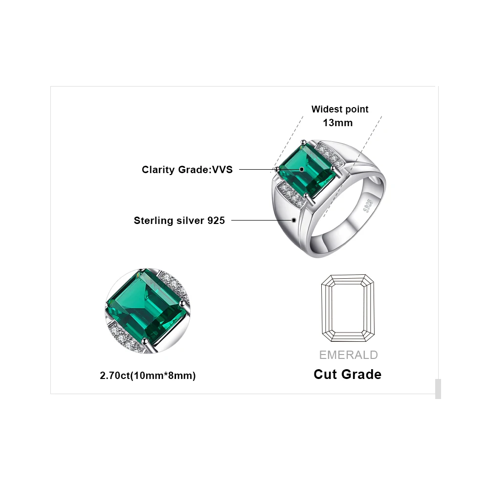 Jewelrypalace Для мужчин Роскошные 2.7ct создания Изумрудный Юбилей обручальное кольцо